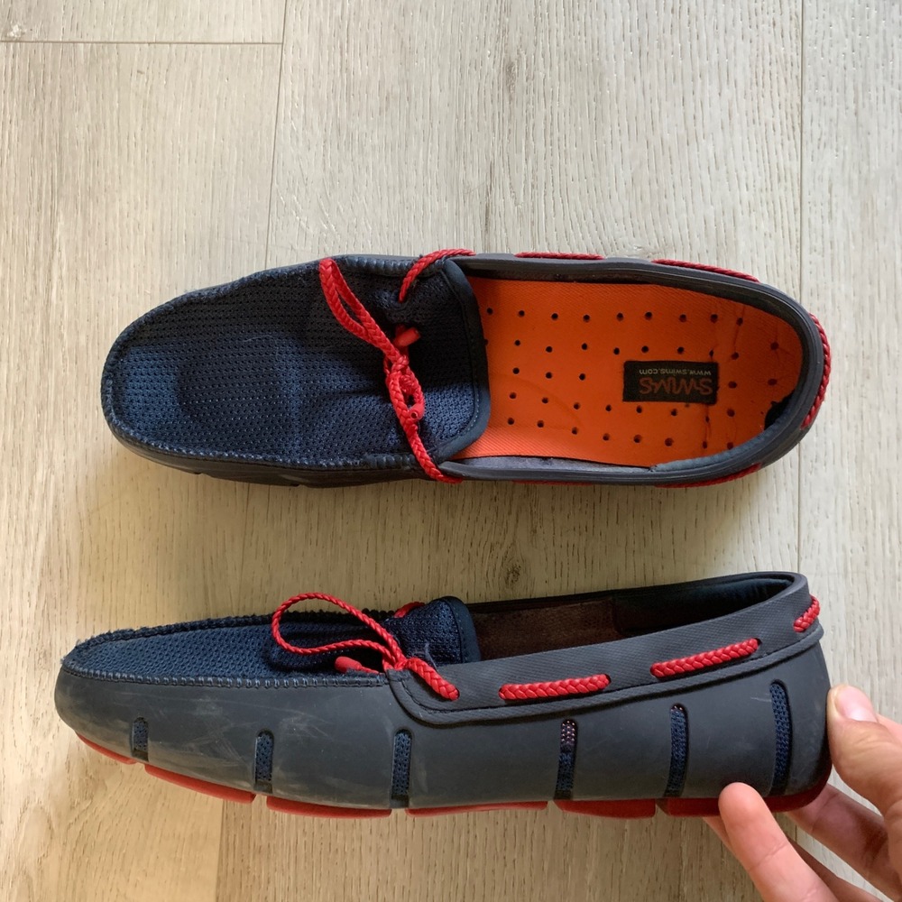 Swims Mens Braided Lace Loafer Navy Blue Red Rubber Mesh Boat Shoes Size 9